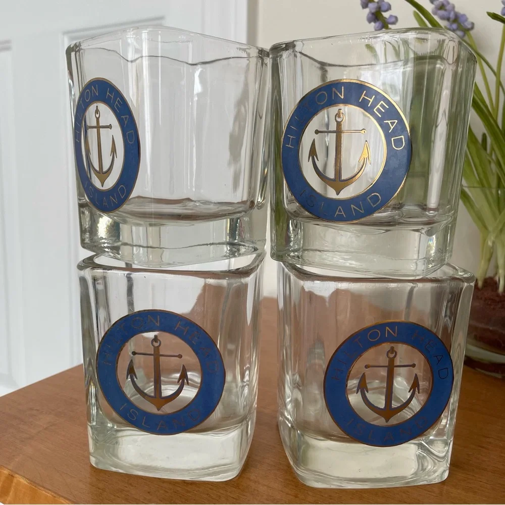 Hilton Head nautical bar rocks glasses - set of 4